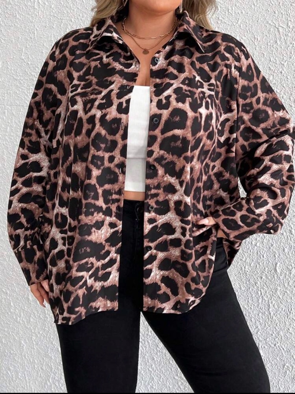 Women’s SHEIN plus size Leopard Print Button-Up Shirt size 32/34 8X